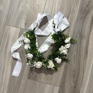 Wedding Dog Floral Crown with White Roses and Greenery